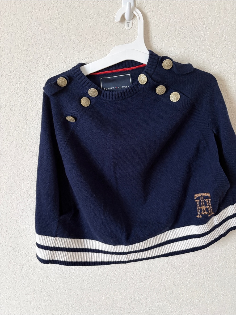 Tommy Hilfiger Navy Pea Coat Sweater with Gold Buttons